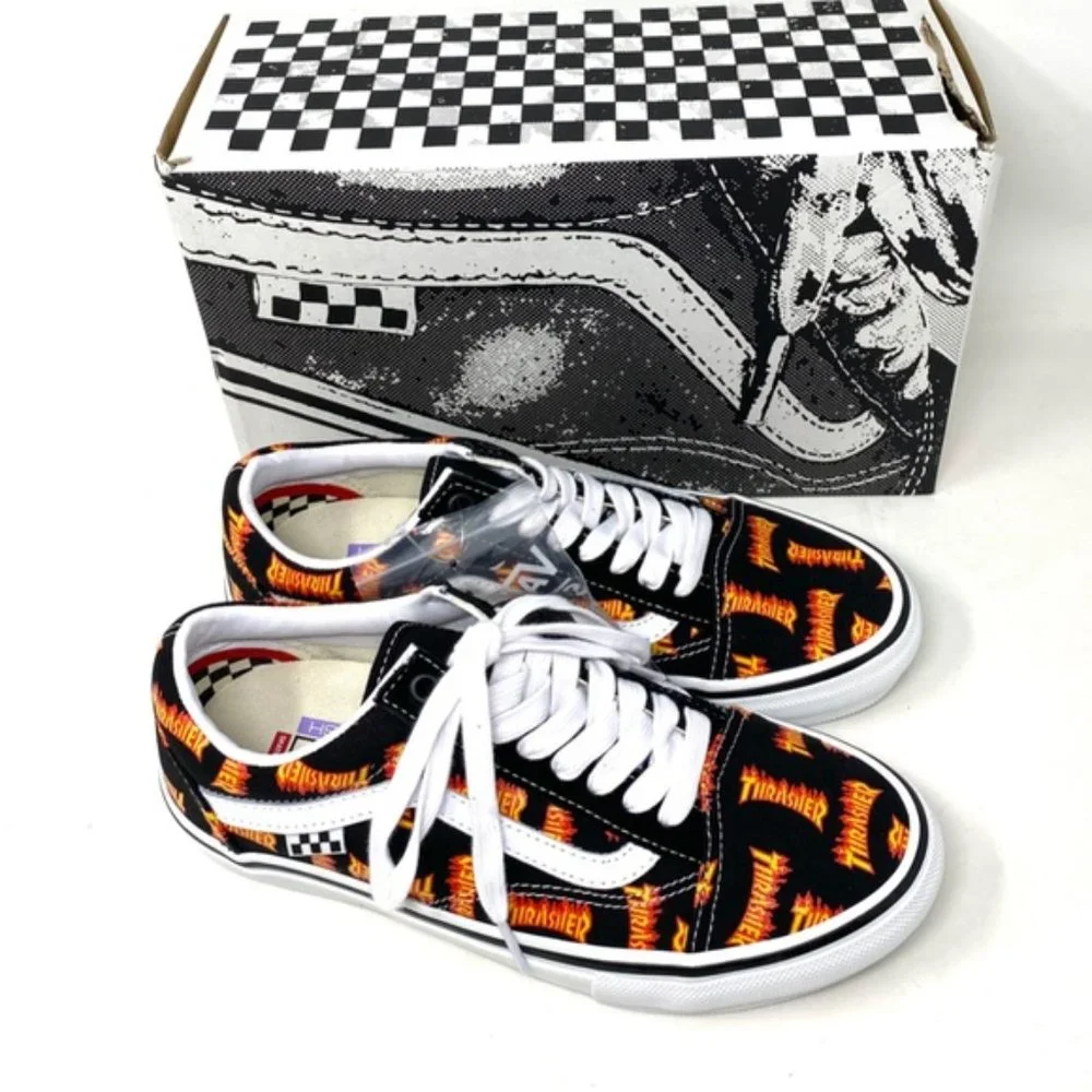 VANS x Thrasher Old Skool Skate Low Top Black Canvas Men’s Sneakers VN0005W0BML - Picture 6 of 10